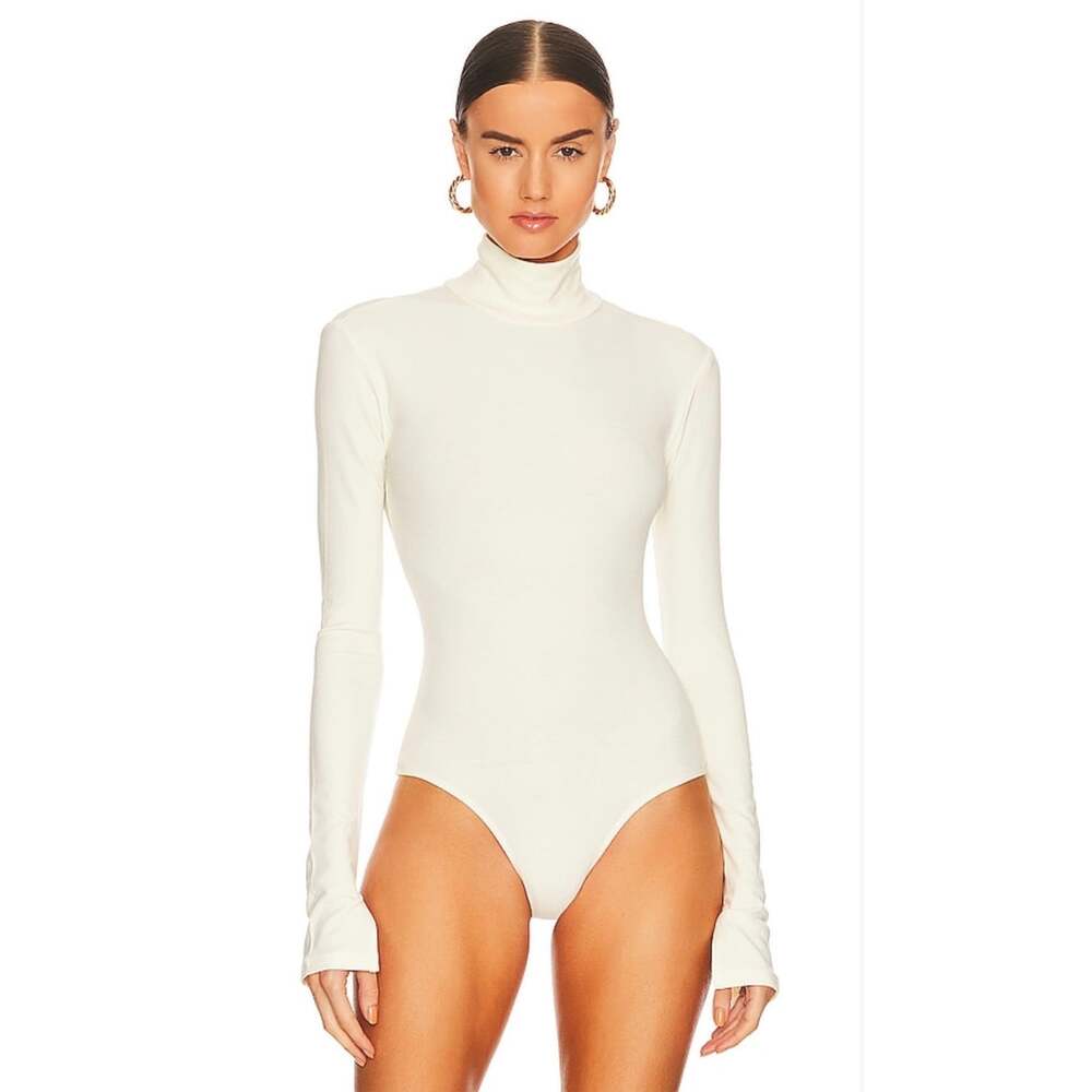 WeWoreWhat Turtleneck Ribbed Bodysuit Ivory Long Sleeve Size Medium M EUC